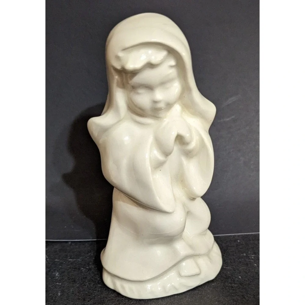 Vintage Ceramic‎ Nativity Mary and Baby Jesus Figurines Cream Glaze 2 Piece Set